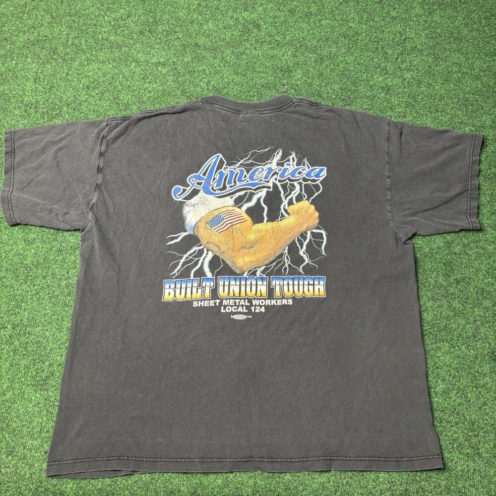 Vintage Union Trades Shirt Built Union Tough Local 124 OKC Pocket Tee XL